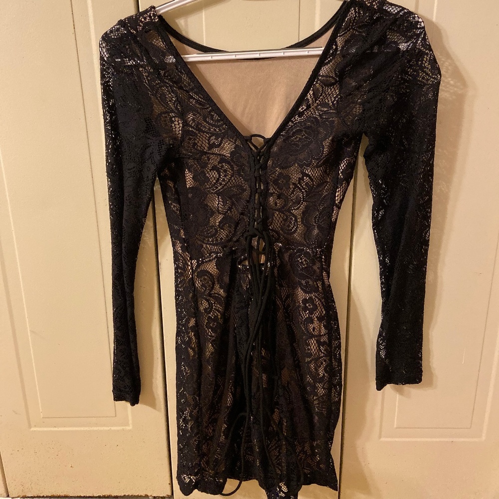 Black laced long-sleeve dress